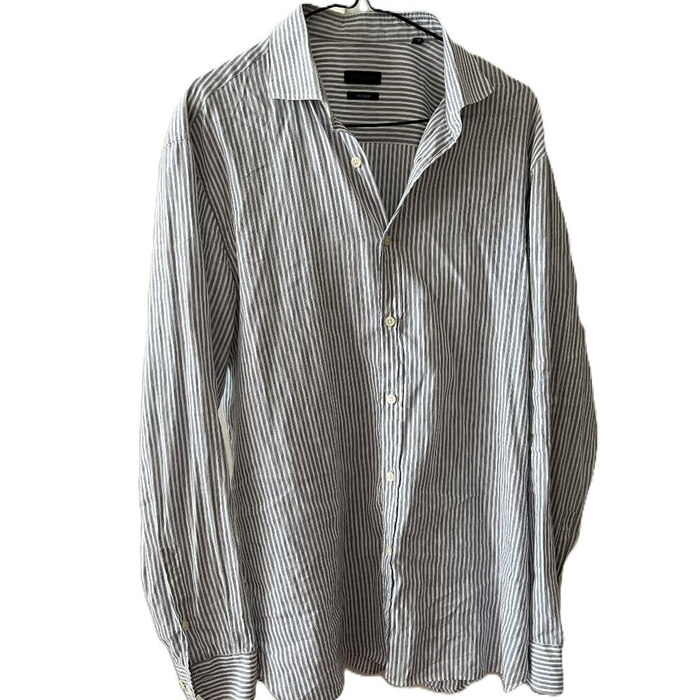Z Zegna Gray and White Striped Dress Shirt Men's 43/17 Regular Fit